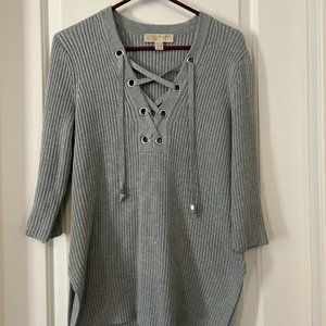 Michael Kors Grommet Lace-Up Front Gray Sweater Size Large